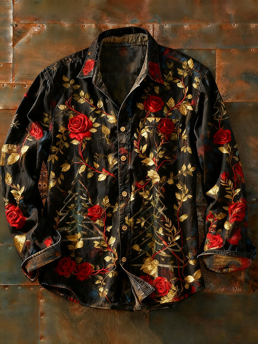 Мъжки ретро абстрактно изкуство печат случайни с дълги ръкави риза