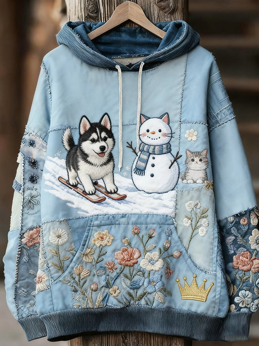 Унисекс животински изкуство печат случайни реколта качулка