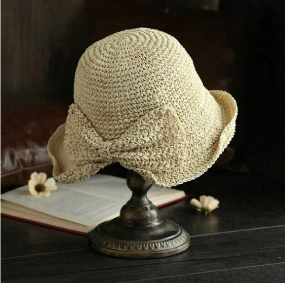☀🙋♀️Składany kapelusz przeciwsłoneczny z kokardą👒