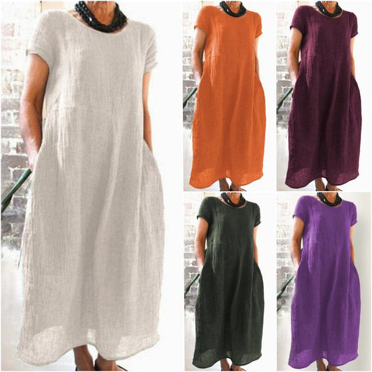 🎉🎁【M-4XL】Luźna sukienka w jednolitym kolorze