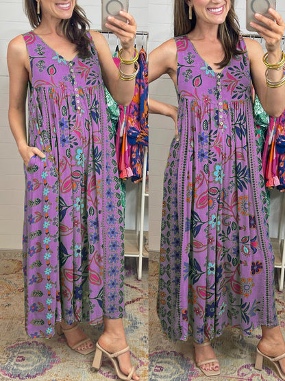 Luźny kombinezon bez rękawów w stylu vintage w kwiatowy print💁‍♀️