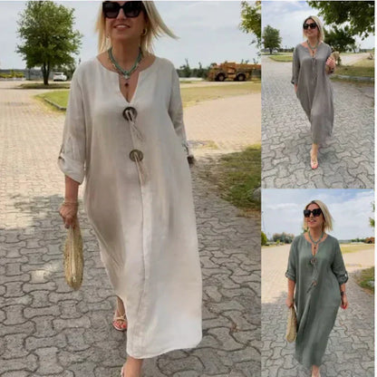 ✨👗Bawełniana i lniana sukienka z dekoltem V