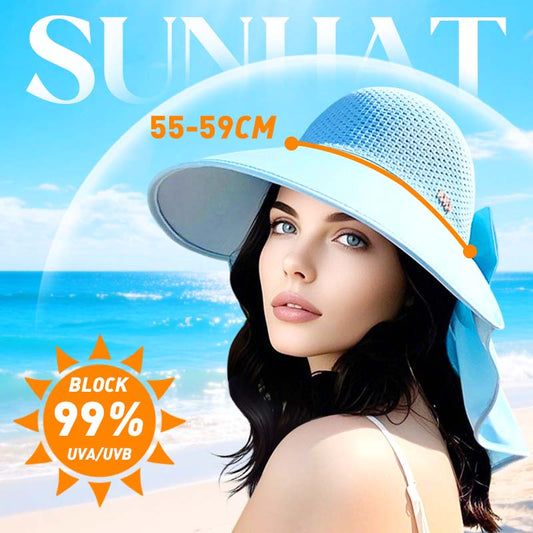 🌞Niezbędne akcesoria do ochrony przed słońcem latem 👒Kapelusz z szerokim rondem i odpinanym szalem na szyję