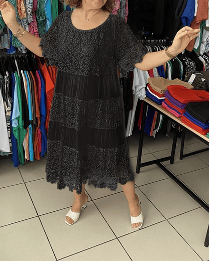 💝Jednokolorowa koronkowa sukienka z krótkim rękawem👗