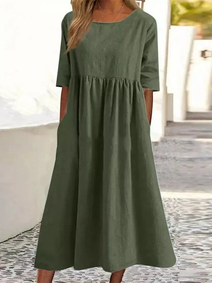 【S-5XL】👗 Bawełniana sukienka z okrągłym dekoltem i kieszeniami