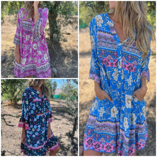 🌸LUŹNA SUKIENKA W KWIATY W ETNICZNYM STYLU