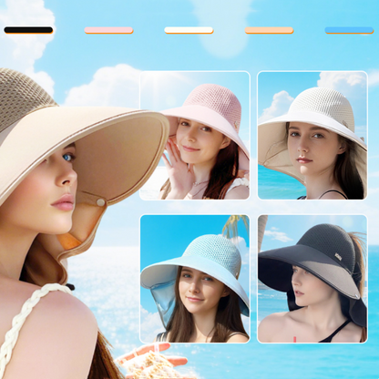🌞Niezbędne akcesoria do ochrony przed słońcem latem 👒Kapelusz z szerokim rondem i odpinanym szalem na szyję