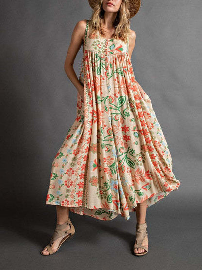 Luźny kombinezon bez rękawów w stylu vintage w kwiatowy print💁‍♀️