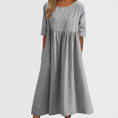 【S-5XL】👗 Bawełniana sukienka z okrągłym dekoltem i kieszeniami
