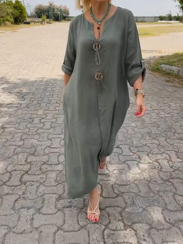 ✨👗Bawełniana i lniana sukienka z dekoltem V
