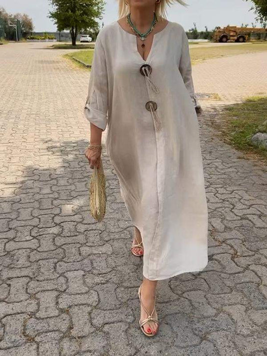 ✨👗Bawełniana i lniana sukienka z dekoltem V