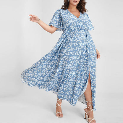 Damska sukienka maxi z elastyczną talią w kwiaty w stylu boho