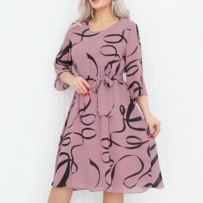 🌸2025 ELEGANCKA LUŹNA SUKIENKA MIDI Z MARSZCZONYMI RĘKAWAMI