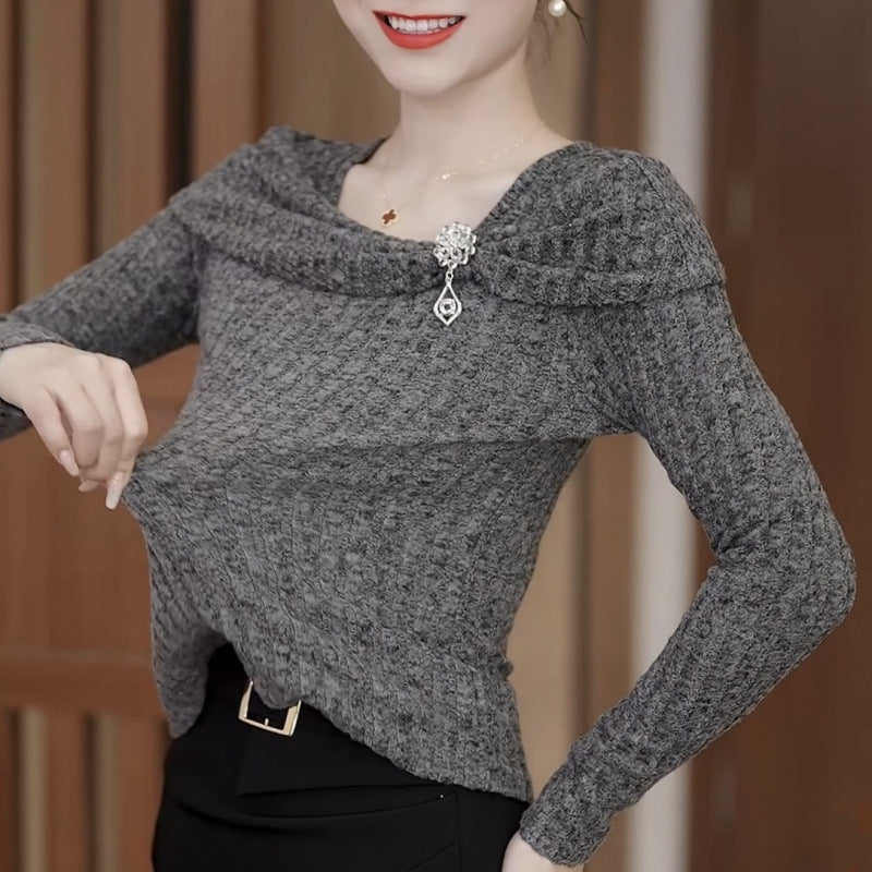 🎀 ELEGANCKI DAMSKI TOP Z DZIANINY Z DŁUGIM RĘKAWEM O DOPASOWANYM KROJU