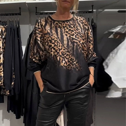 🎀 LUŹNY TOP Z OKRĄGŁYM DEKOLTEM W PANTERKĘ