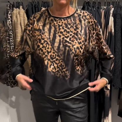 🎀 LUŹNY TOP Z OKRĄGŁYM DEKOLTEM W PANTERKĘ