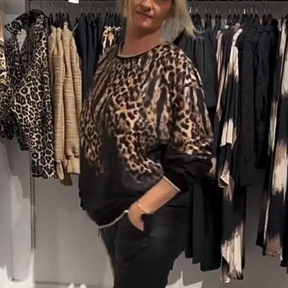 🎀 LUŹNY TOP Z OKRĄGŁYM DEKOLTEM W PANTERKĘ