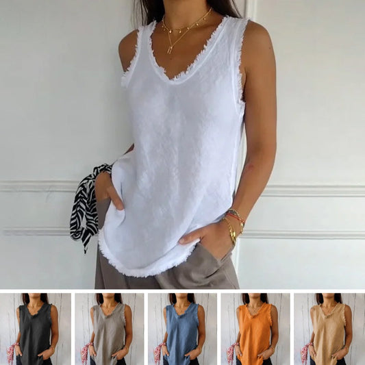 💟【M-3XL】Lniano-bawełniana koszulka bez rękawów dla kobiet✨