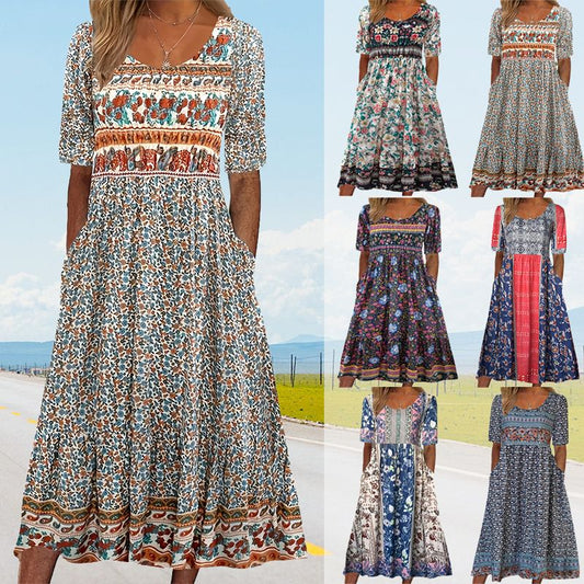 🌺2025 Eleganckie teksturowane sukienki Premium z nadrukiem w stylu boho