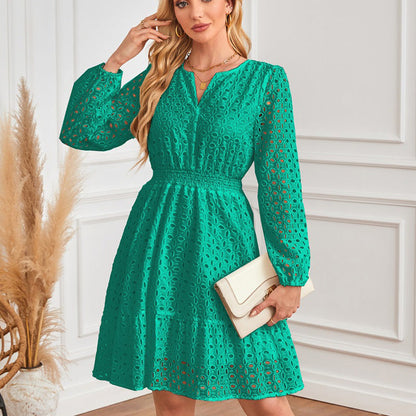 🔥👗💕Damska sukienka z dekoltem w serek i długim rękawem z wycięciem