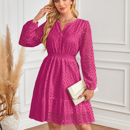 🔥👗💕Damska sukienka z dekoltem w serek i długim rękawem z wycięciem