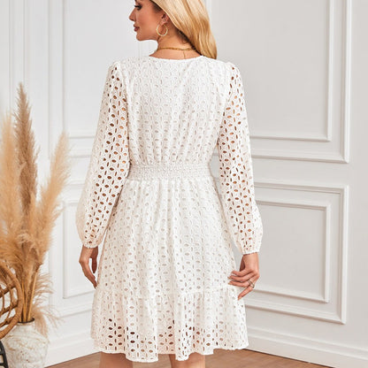 🔥👗💕Damska sukienka z dekoltem w serek i długim rękawem z wycięciem
