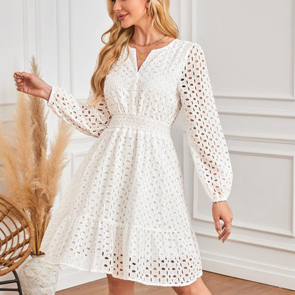 🔥👗💕Damska sukienka z dekoltem w serek i długim rękawem z wycięciem