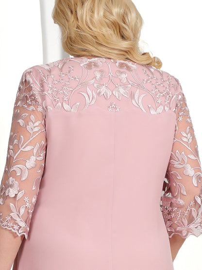 ✨Eleganckie szyfonowe sukienki damskie z haftem na okrągłym dekolcie