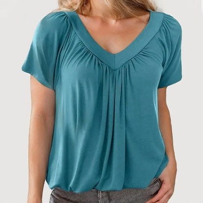 【S-3XL】👚Damska plisowana koszulka z krótkim rękawem z dekoltem w szpic