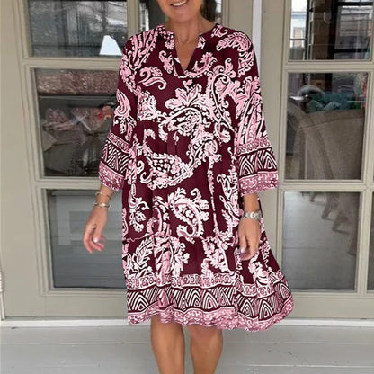 【S-3XL】💐Damska swobodna sukienka z dekoltem V w kwiatowy print