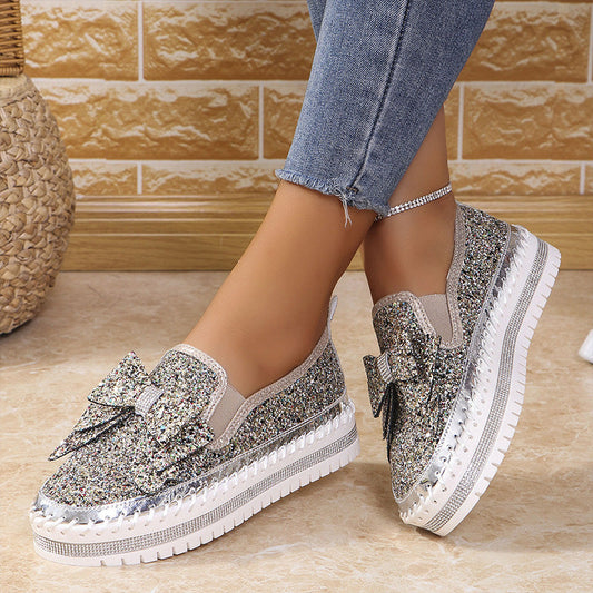 💎Damskie trampki wsuwane z kokardą i strasami【36-45】