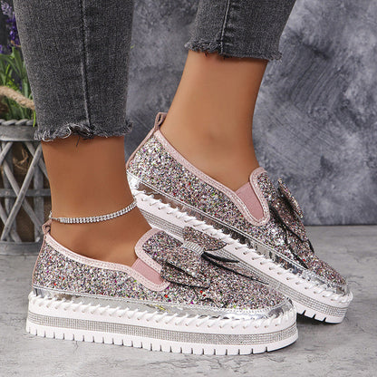 💎Damskie trampki wsuwane z kokardą i strasami【36-45】