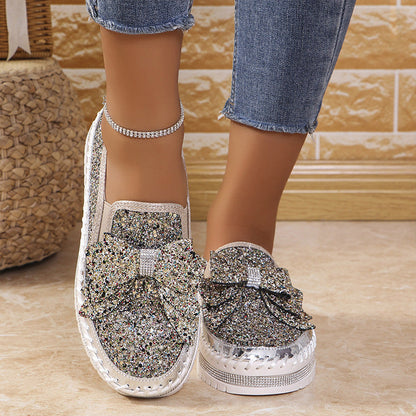 💎Damskie trampki wsuwane z kokardą i strasami【36-45】