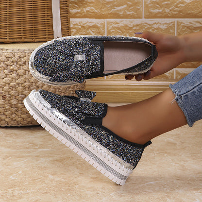 💎Damskie trampki wsuwane z kokardą i strasami【36-45】