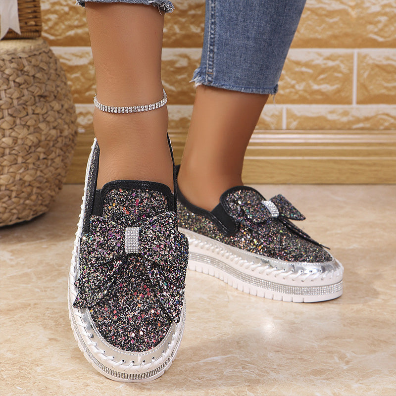 💎Damskie trampki wsuwane z kokardą i strasami【36-45】