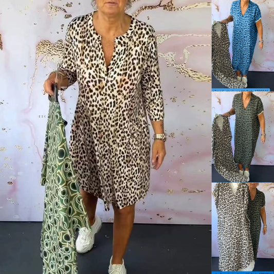 👗Damska luźna sukienka z dekoltem w panterkę