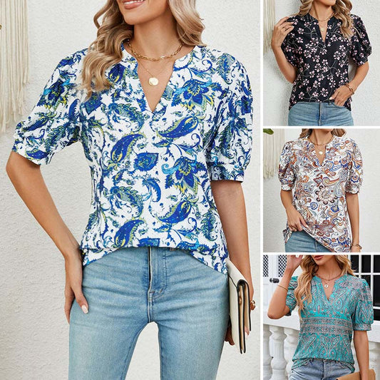 🌸Damski letni top z nadrukiem V-neck