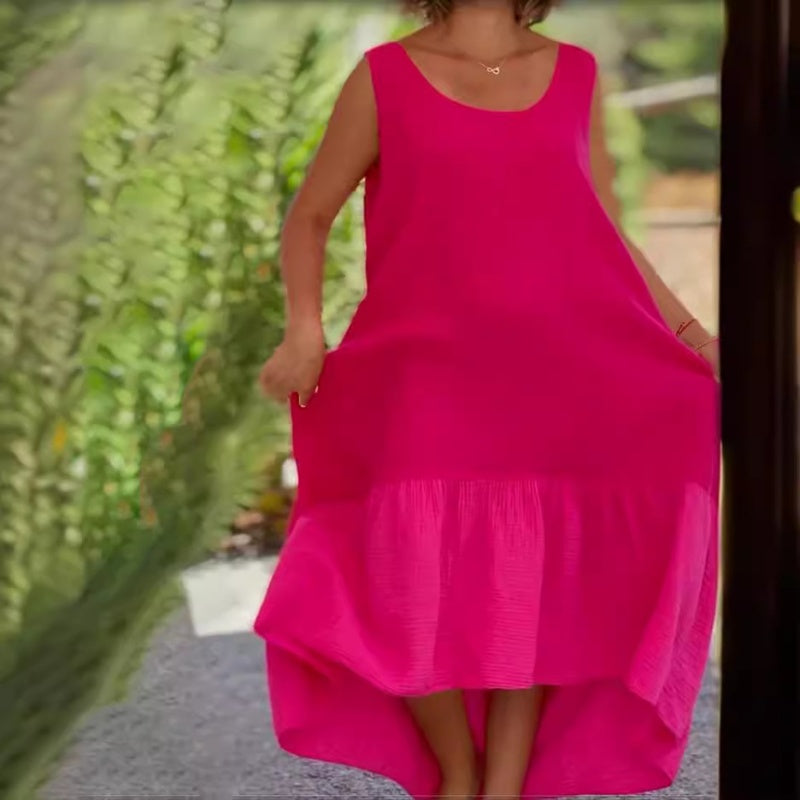 【S-4XL】Modna, bezrękawa, chłodna lniana sukienka 🎀