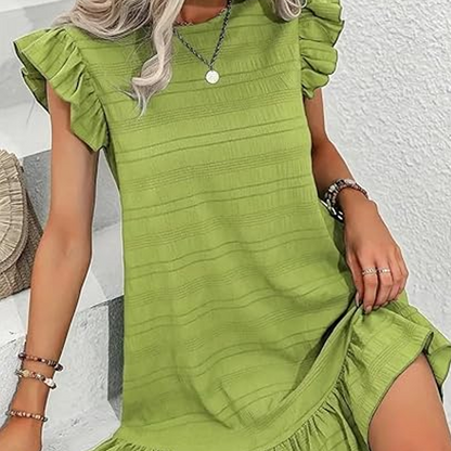 🌸Damska sukienka bez rękawów z falbanką i okrągłym dekoltem