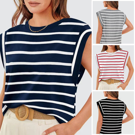 💖Modny damski top w paski bez rękawów – Uniwersalny styl!✨