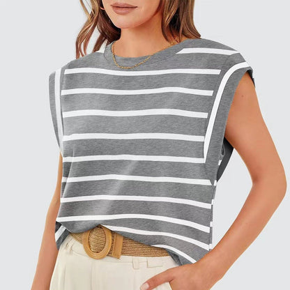 💖Modny damski top w paski bez rękawów – Uniwersalny styl!✨