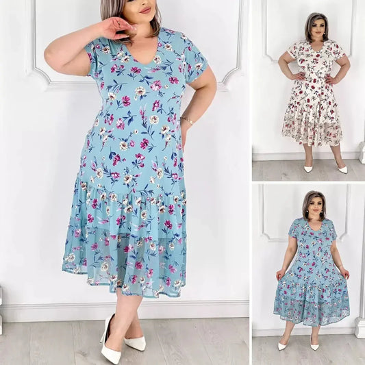 🌸【M-4XL】Plisowana sukienka w kwiaty