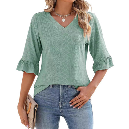 💖【S-3XL】Damski top z falbaniastym dekoltem w serek