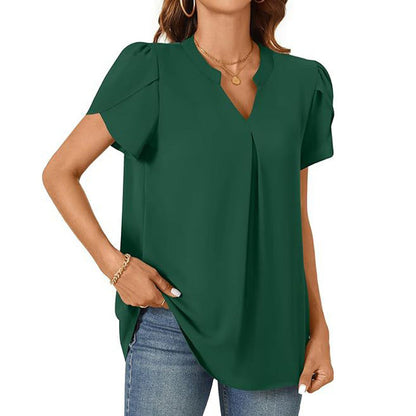【M-2XL】Damska koszulka z krótkim rękawem w jednolitym kolorze z dekoltem w serek