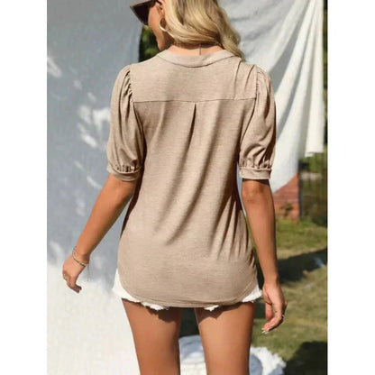 🔥👚Damska koszulka z dekoltem w serek i krótkim rękawem, swobodna, elegancka