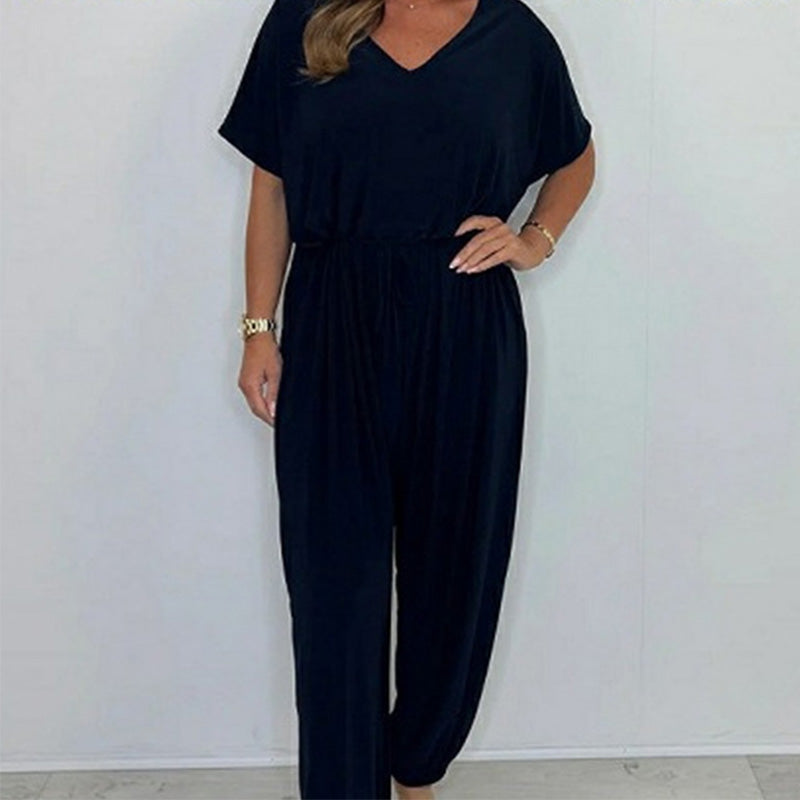 💖【S-3XL】Luźny kombinezon z dekoltem w szpic w jednolitym kolorze