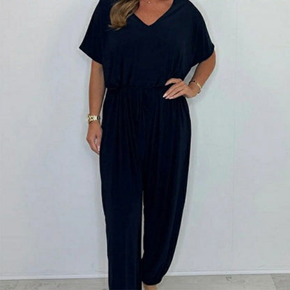 💖【S-3XL】Luźny kombinezon z dekoltem w szpic w jednolitym kolorze