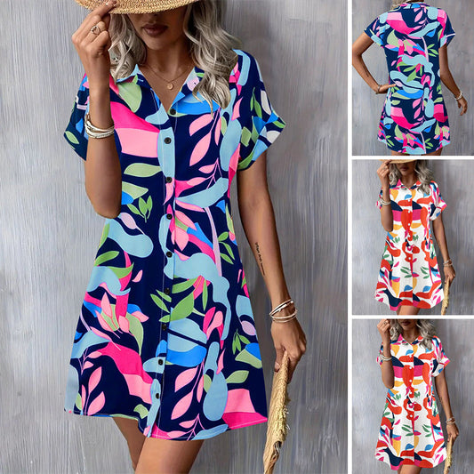 💥💃 【S-2XL】Moda damska Kolorowe sukienki z nadrukiem na guziki