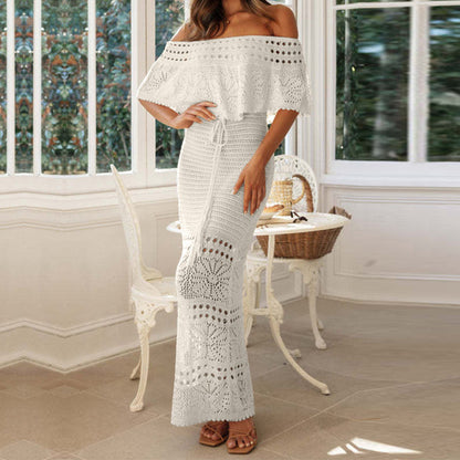 🦋💖 Elegancka dzianinowa sukienka z odkrytymi ramionami