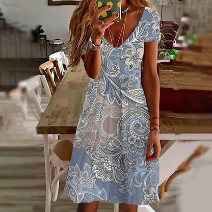 🌺Eleganckie damskie sukienki z dekoltem w serek z nadrukiem